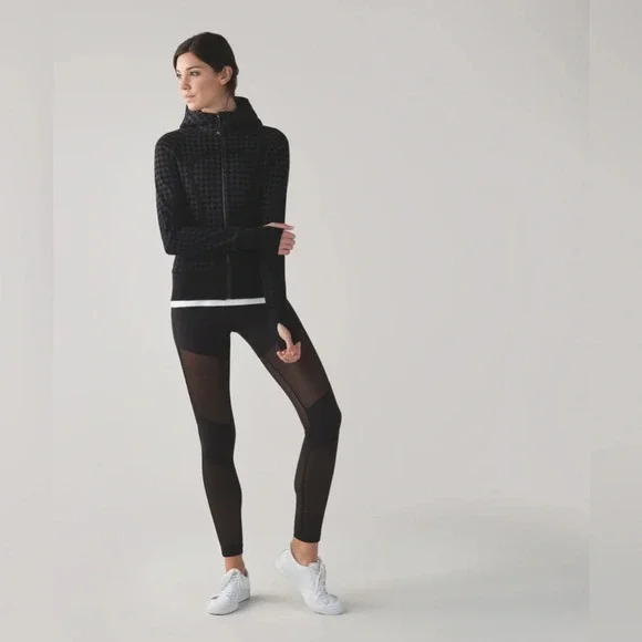 Lululemon Scuba Hoodie II Giant Houndstooth Dip Dye Deep Coal Black/Black Size 2 - Picture 2 of 10